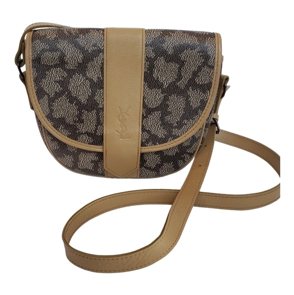 Saint Laurent YSL Brown Tan Giraffe Print Coated Canvas Vintage Crossbody Bag - Picture 6 of 16